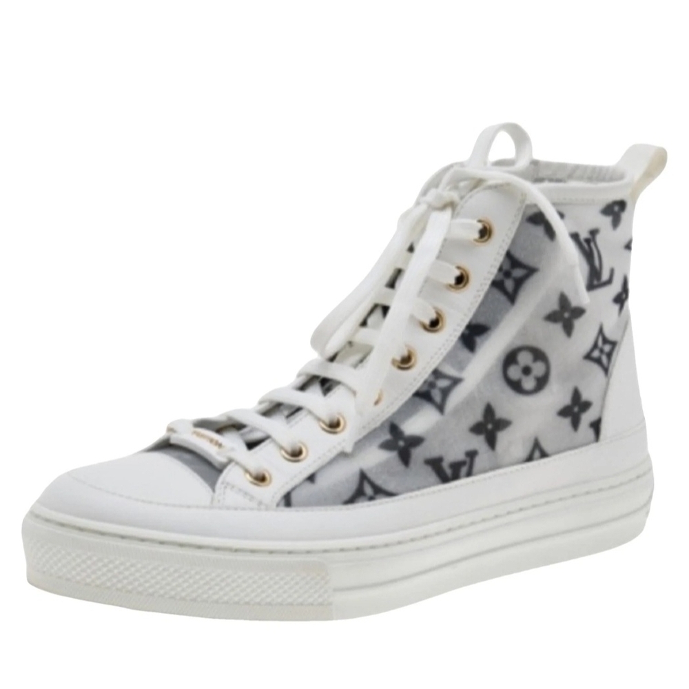 Louis Vuitton White and Gray Monogram High-Top Sneaker